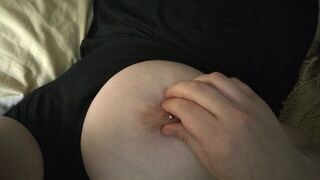 Sexy goth in babydoll dress pinches twists shakes pulls on pierced nipples in long drawn out play - porn video