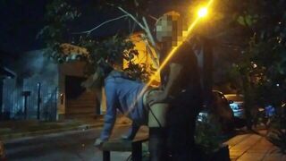 woman flashing naked in the city couple sex in public on the street caught by voyeurs cum on body - porn video