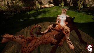 Incredible furry girls have lesbian sex to end up fucking in a threesome with a big cock - porn video